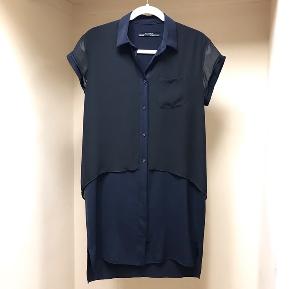 All Saints Silk Shirt Dress Size 2 Navy Black - Picture 5 of 8